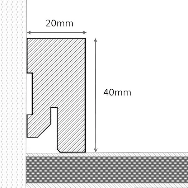 Vierkant Massivholz-Sockelleiste 40 mm - Esche roh