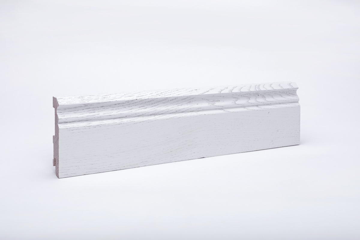 Rodapié de madera maciza 80 mm perfil Berlin, lacado blanco opaco