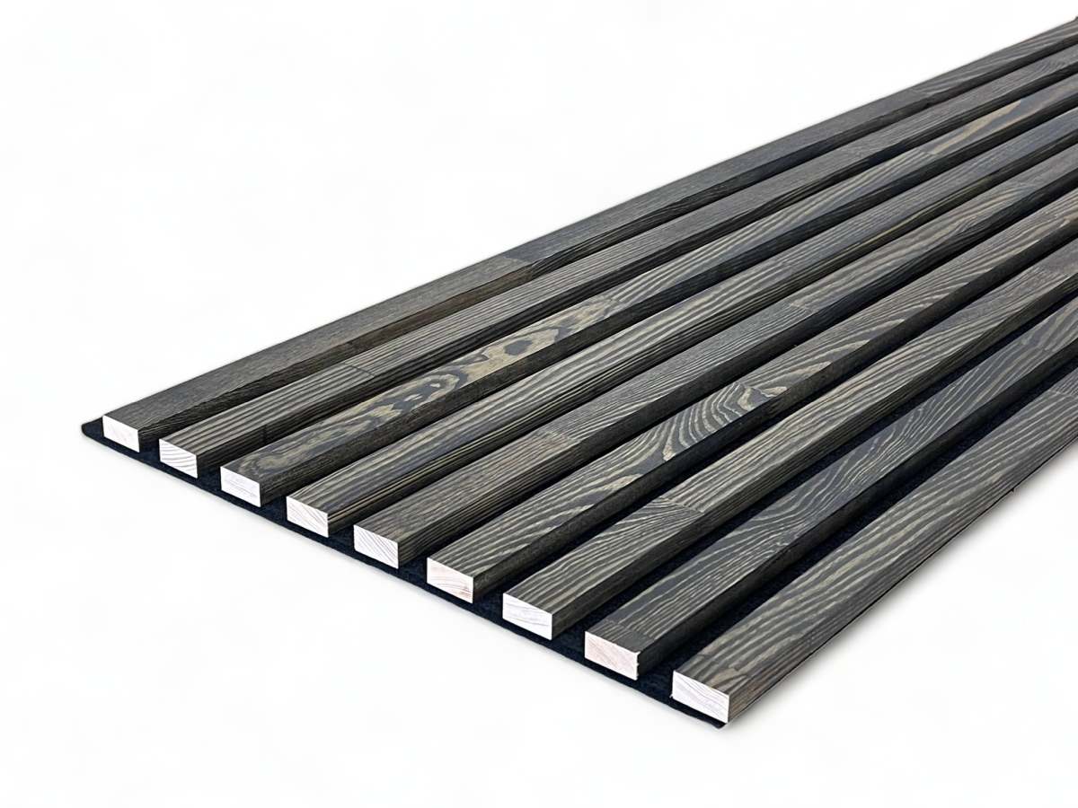 Paneles acústicos de madera maciza de pino 2600 x 400 mm - Negro Pimienta