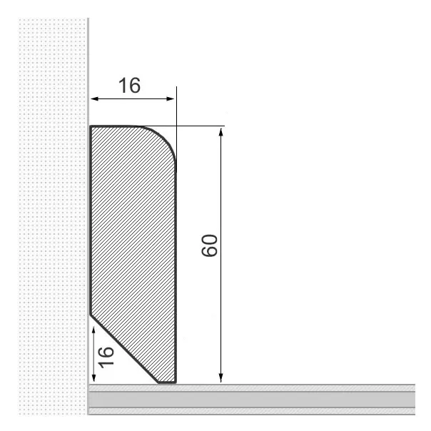 Massivholz-Sockelleiste 60x16mm abgerundet - Eiche lackiert