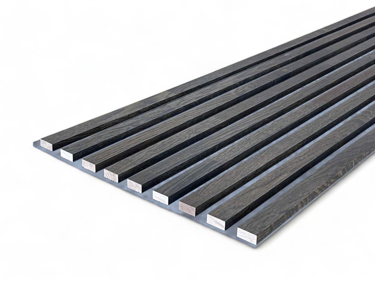 Acoustic+ Massivholz Akustikpaneel Grau 2600 x 400 mm - Eiche Natur - Midnight Black