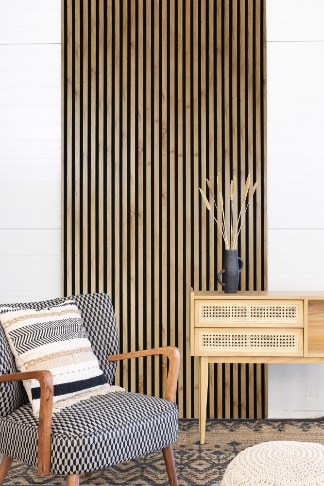 Acoustic+ Akustikpaneel Wildeiche 2400 x 600 mm - Akustikfilz Schwarz