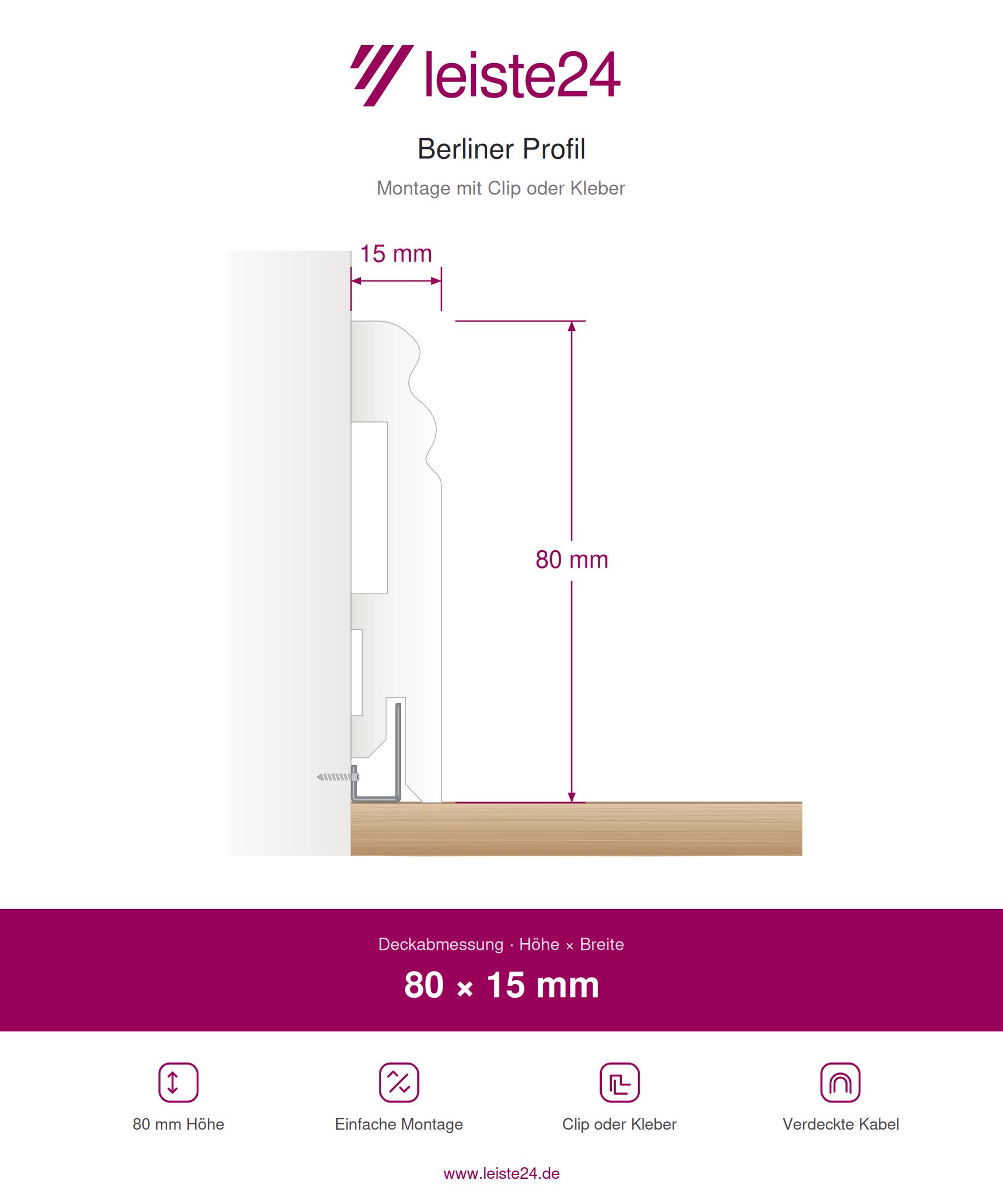 Plinthe en bois véritable profil Berlin 80 x 15 mm opaque blanc laqué RAL 9010