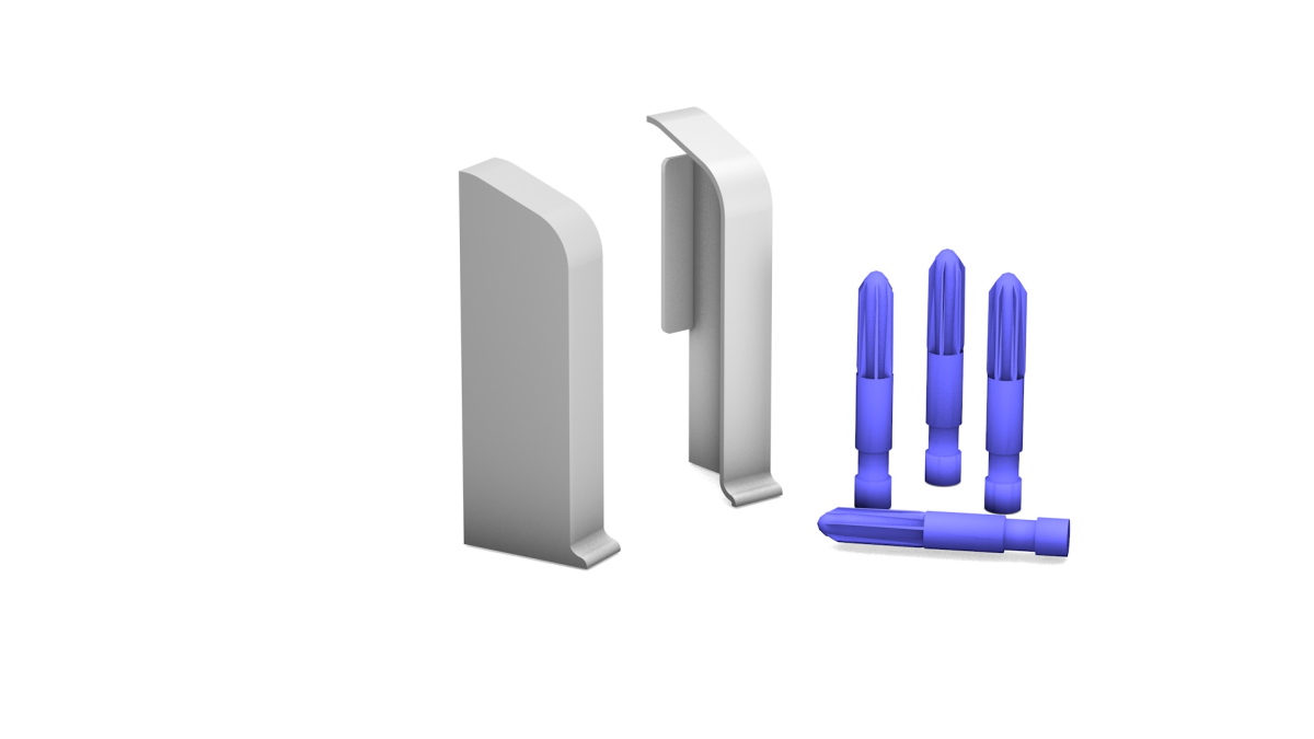 Embouts pour plinthes en métal avec passage de câbles argent