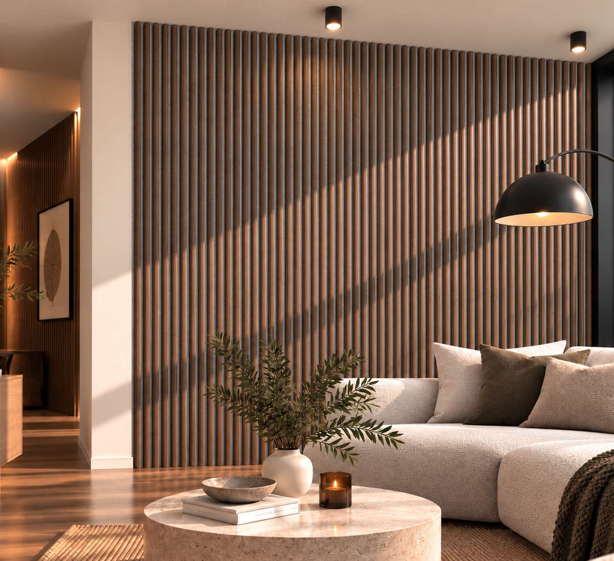 Pannello acustico WAVE 2600 x 400 mm - Feltro acustico grigio - Dark Oak
