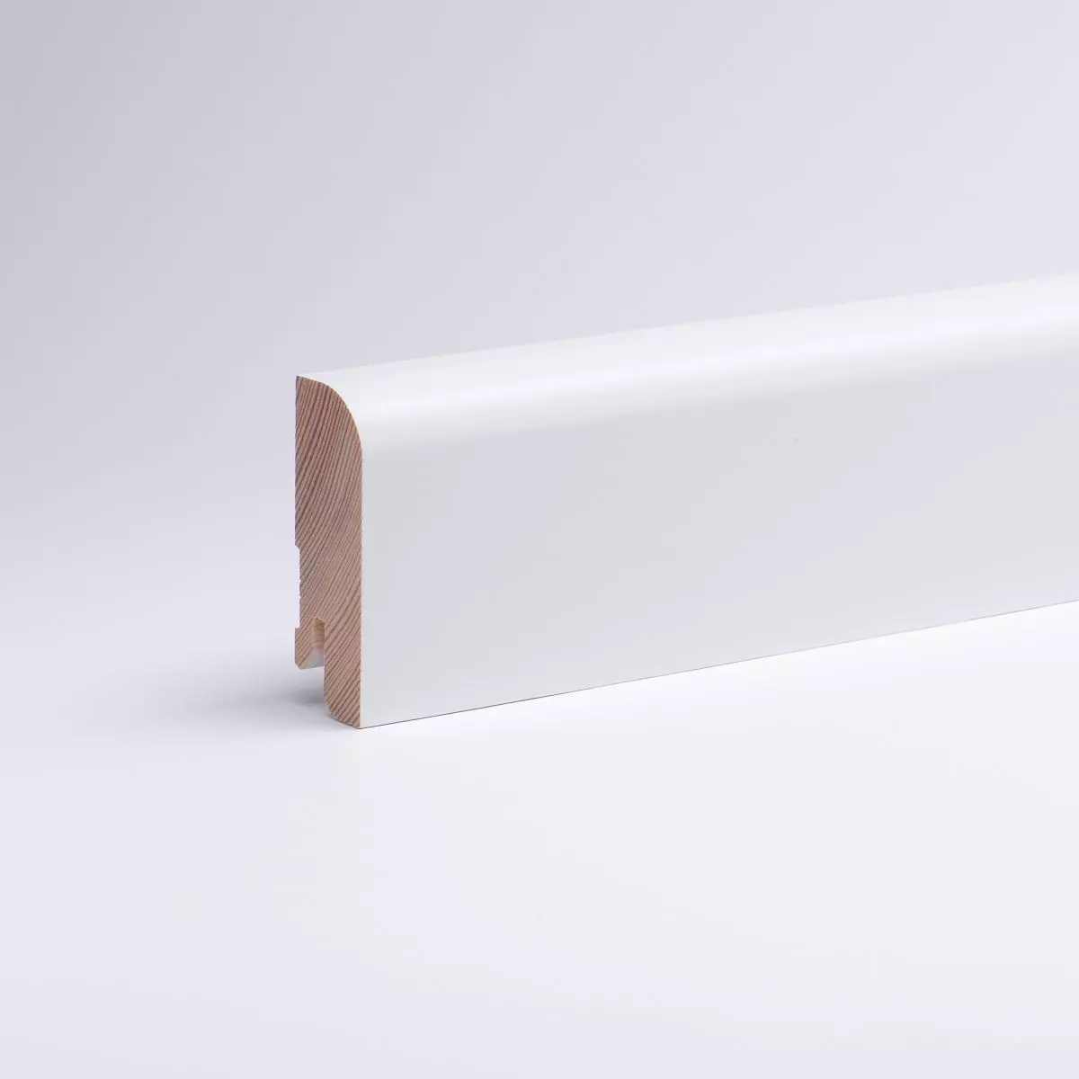 Massivholz-Sockelleiste 60 mm Rundkante - Weiß RAL 9010