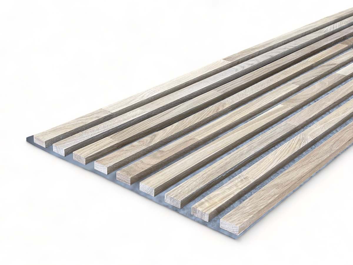 Panneaux acoustiques gris en bois massif 2600 x 400 mm chêne naturel - Blanc coton