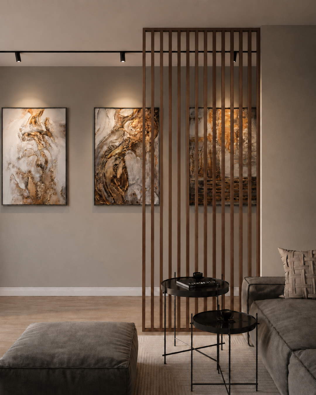 Separador de ambientes / pared de lamas 580 x 2750 x 65 mm Roble oscuro