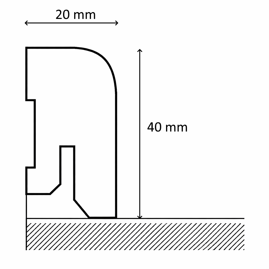 Massivholz-Sockelleiste abgerundet 40 mm - Esche gelackt