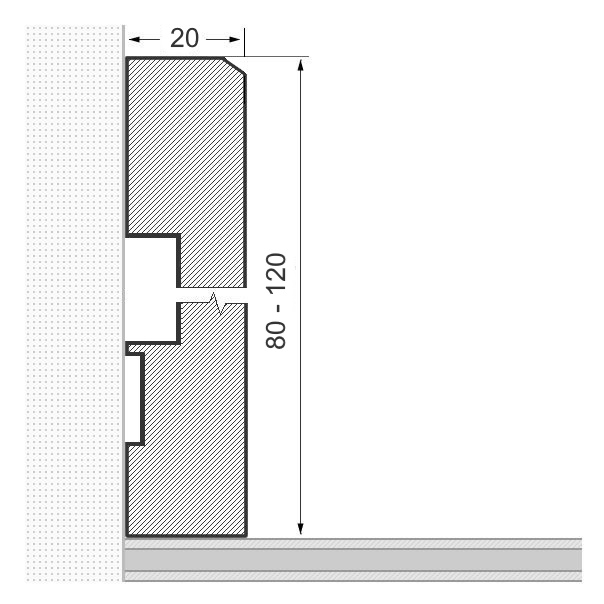 Massivholz-Sockelleiste 120mm gefaste Vorderkante - Eiche gebürstet und lackiert