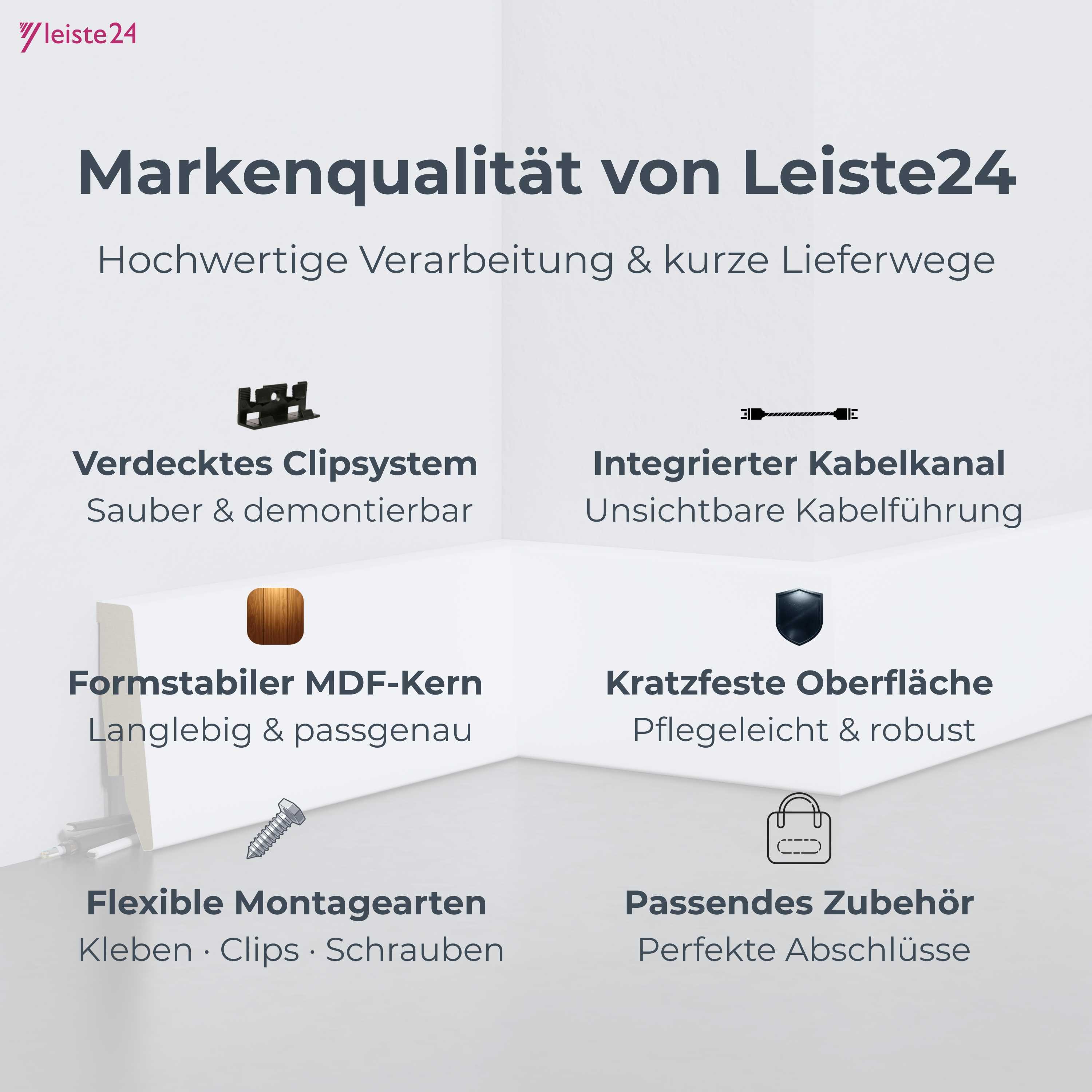Leiste24 All inclusive Paket 52 m Sockelleisten 60 mm weiß