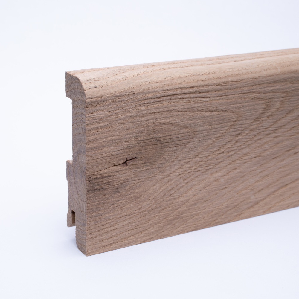 Plinthe en bois véritable avec arrondi bord avant 80mm chêne naturel