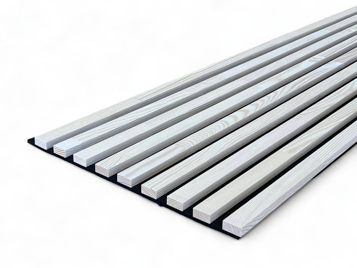 Paneles acústicos de madera maciza de pino 2600 x 400 mm - Blanco Claro