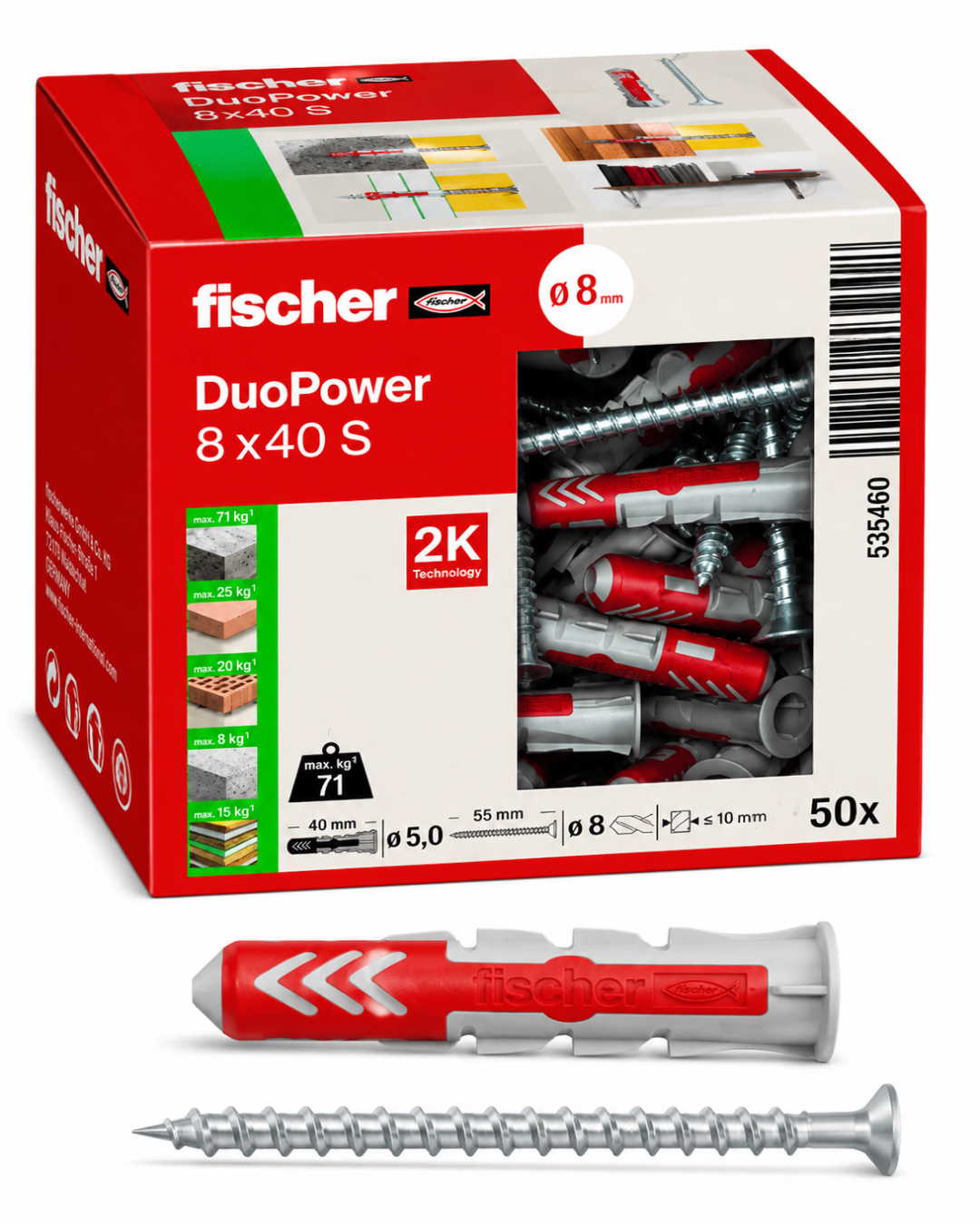 Set de fijación profesional 8x40 S - tacos fischer DuoPower & tornillos avellanados (50 uds.)