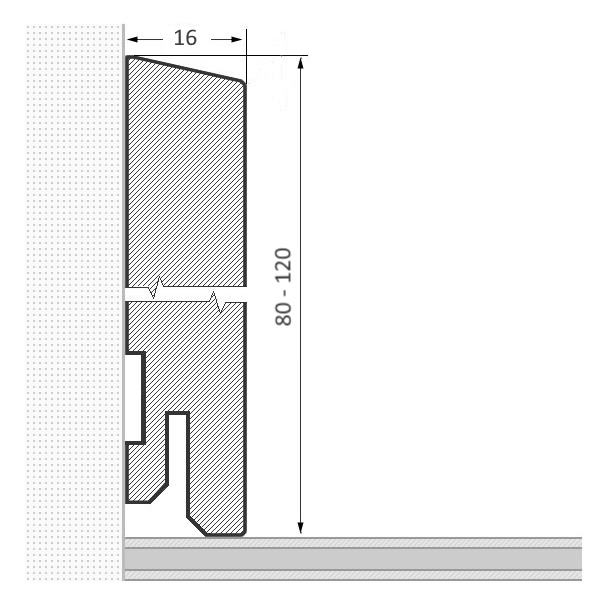 Zócalo de madera maciza 80x16mm borde frontal biselado - roble lacado