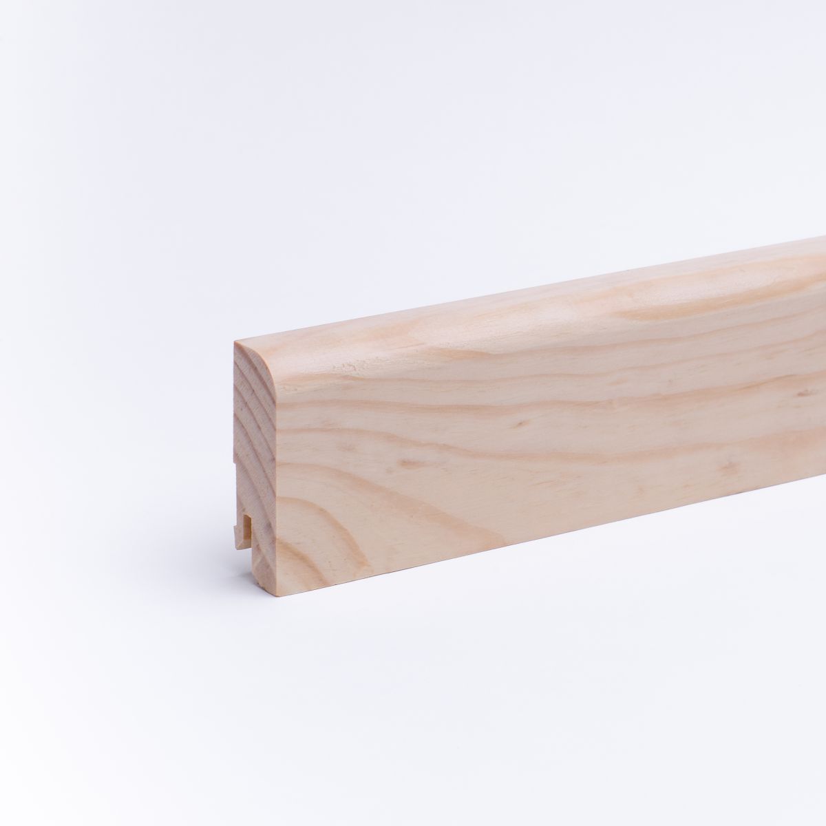 Plinthe en bois véritable avec arrondi bord avant 60mm pin laqué