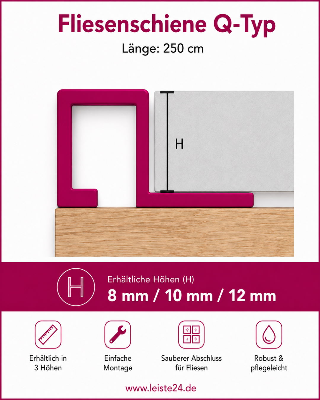 Perfil angular de aluminio «tipo Q» 10 mm - Acero inoxidable