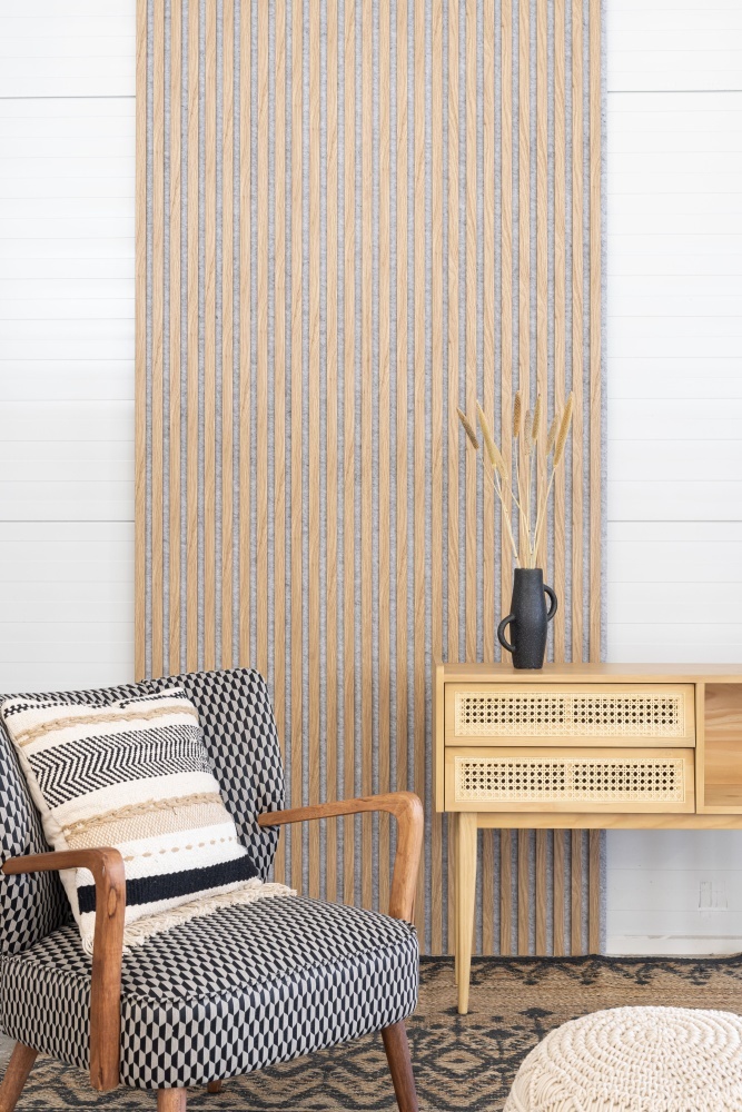 Acoustic+ Akustikpaneel Eiche Natur 2400 x 600 mm - Akustikfilz Grau