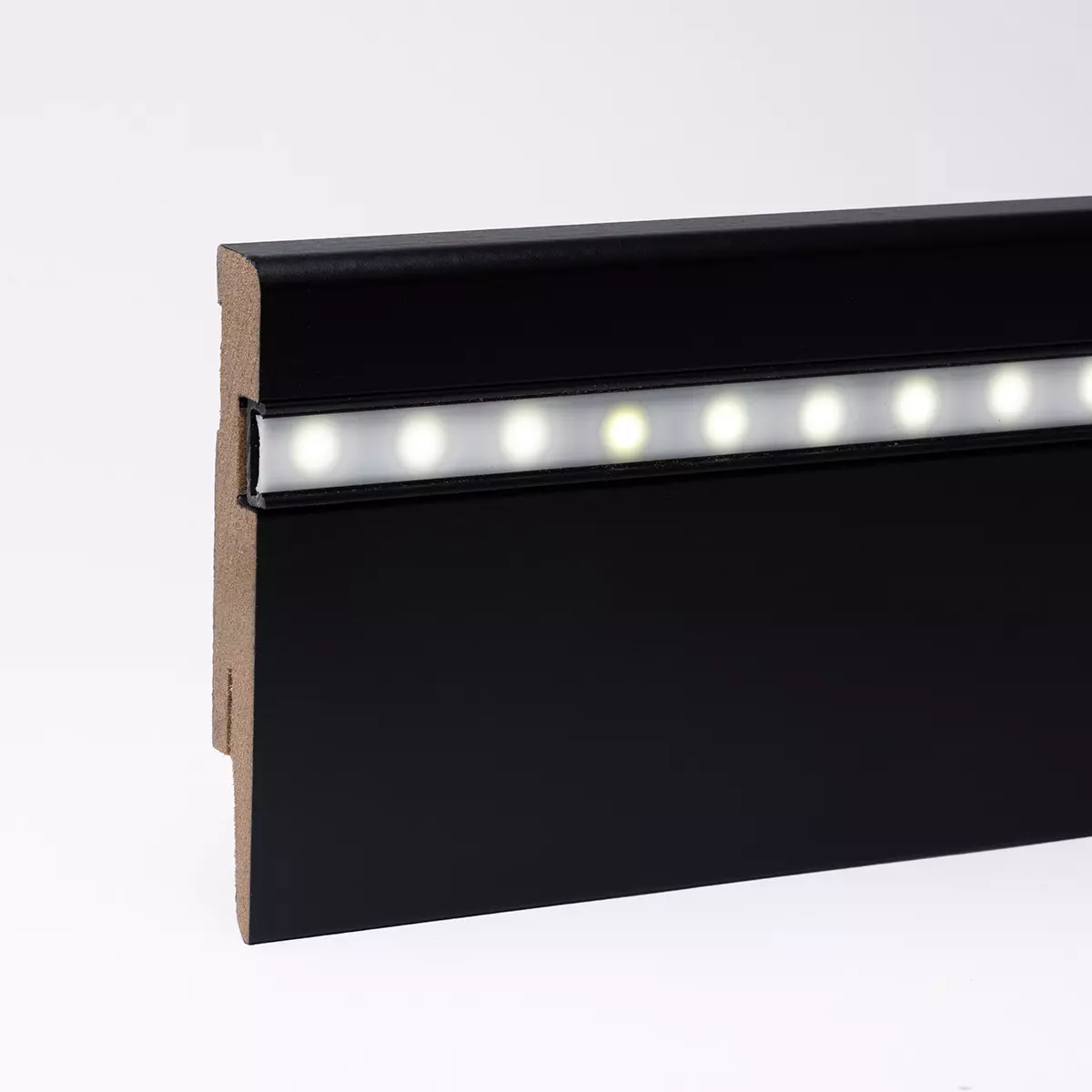 LED-Sockelleiste - Weimarer Profil 100 mm MDF - Schwarz