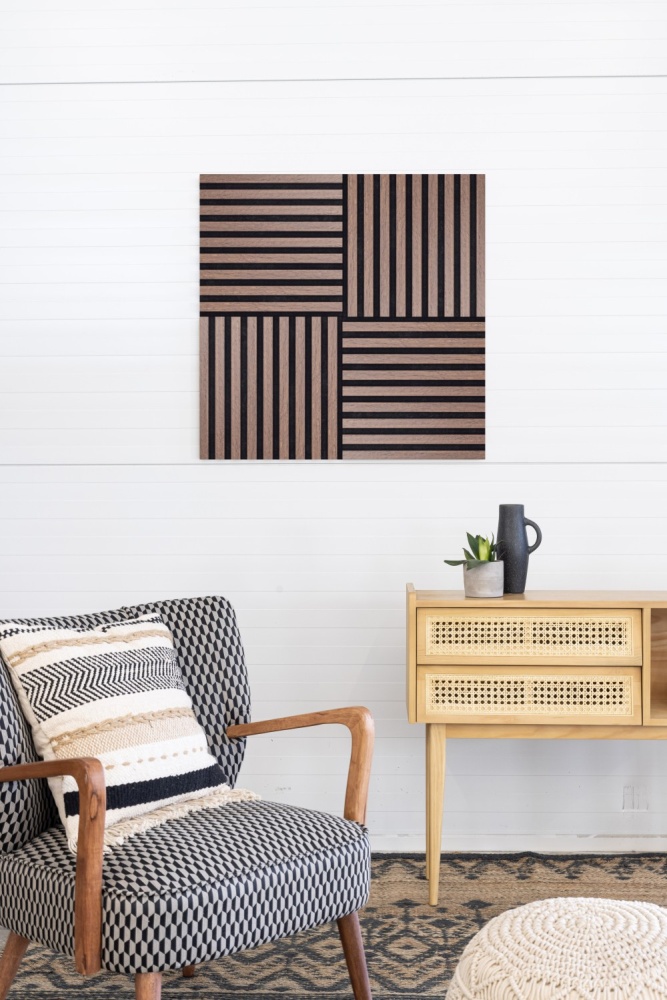 Acoustic+ Akustikpaneel Eiche Dunkel 400 x 400 mm - Akustikfilz Schwarz