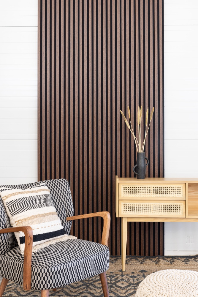 Acoustic+ Akustikpaneel Eiche Dunkel 2600 x 400 mm - Akustikfilz Schwarz