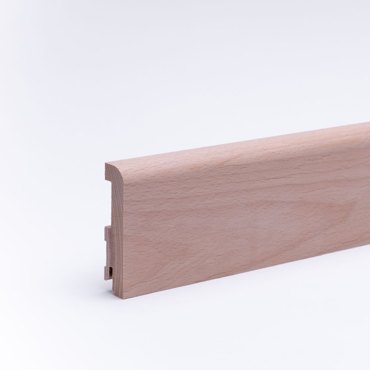 Plinthe en bois véritable avec arrondi bord avant 80mm hêtre naturel