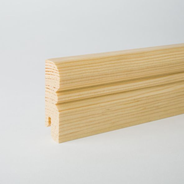 Plinthe en bois véritable profil Vieux Rhin 60 mm pin laqué