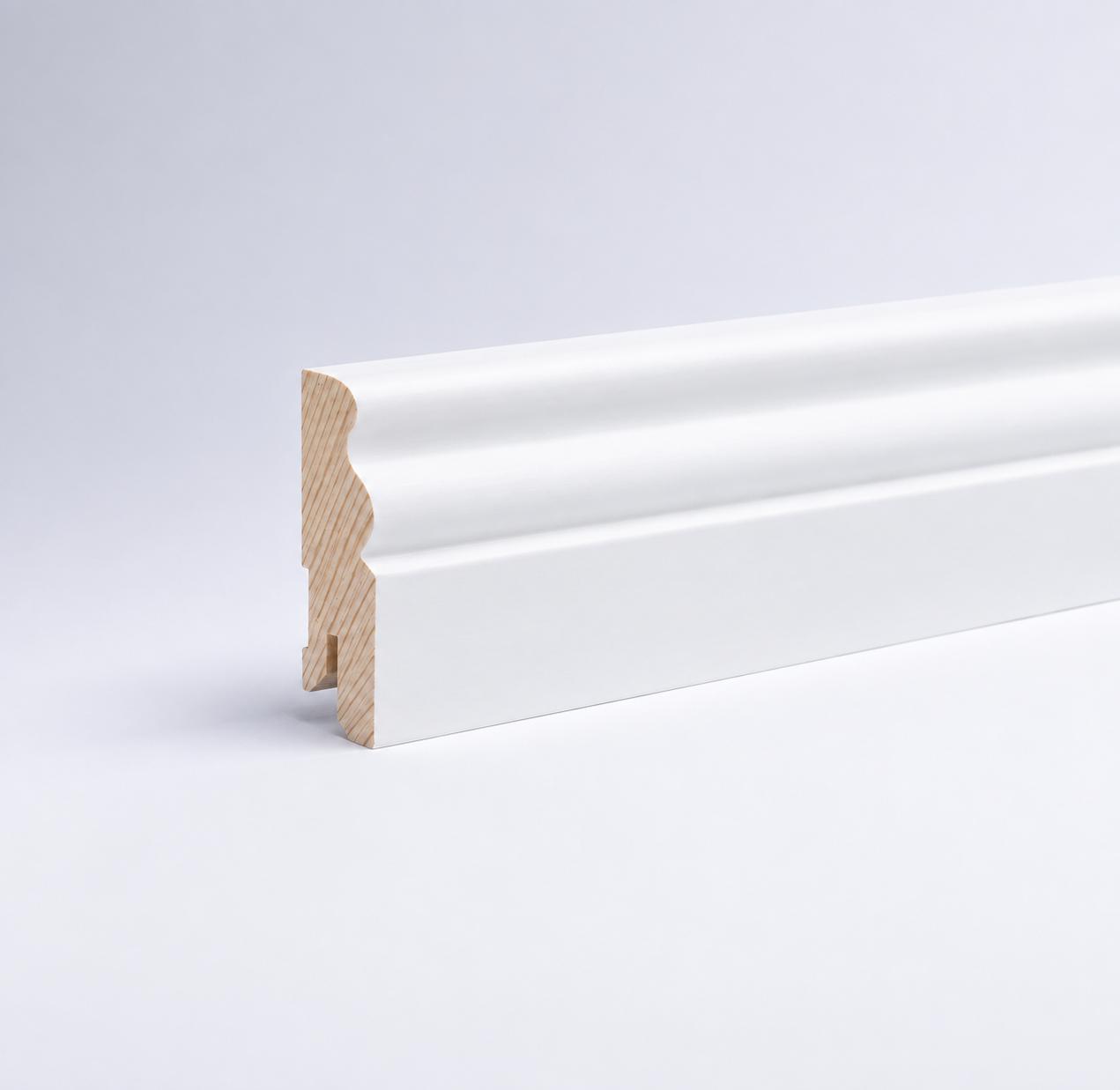 Plinthe en bois véritable profil Berlin 60 x 15 mm opaque blanc laqué RAL 9016