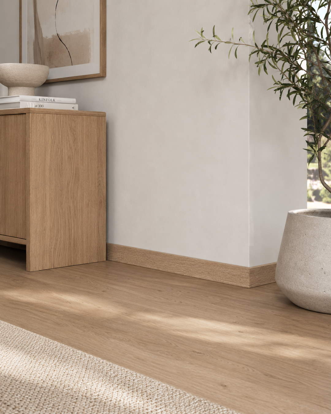 Rodapié con acabado tipo madera 60 mm, roble blanqueado blanco