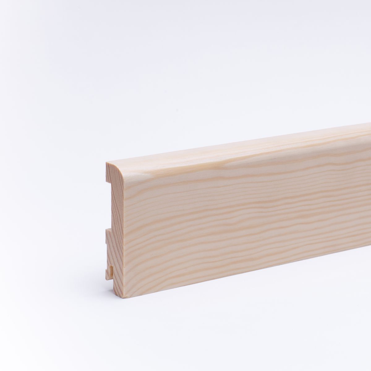 Plinthe en bois véritable avec arrondi bord avant 80mm pin laqué