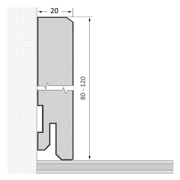 Massivholz-Sockelleiste 80mm gefaste Vorderkante - Eiche gebürstet roh