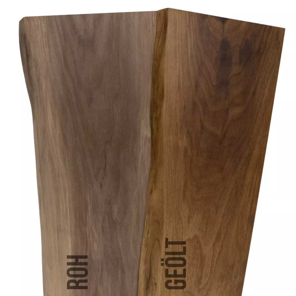 Amerikanischer Nussbaum Massivholz 25 mm einseitig Baumkante  - Tiefe 25 cm