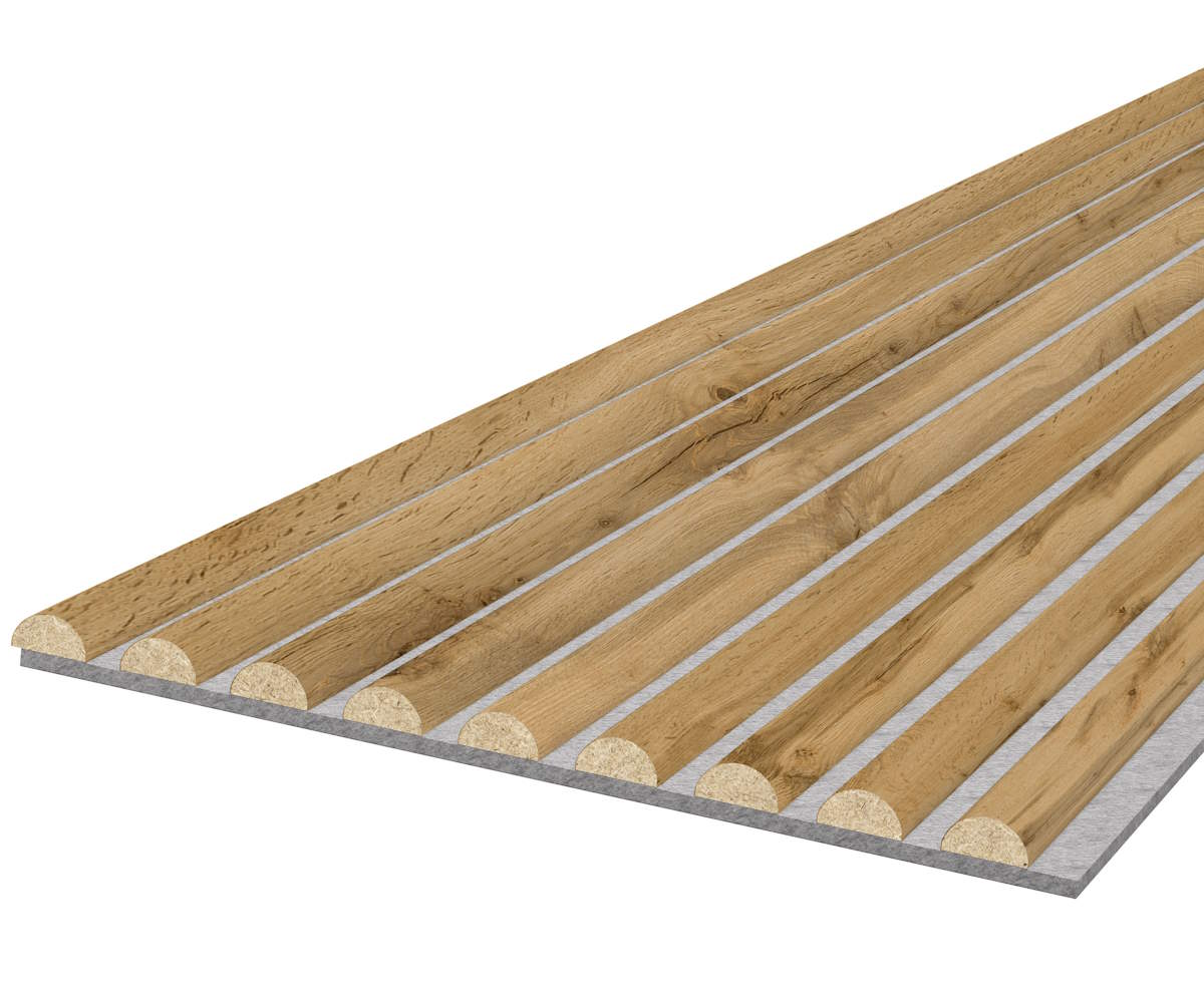 Panneau acoustique WAVE 2600 x 400 mm - Feutre acoustique gris - Wild Oak