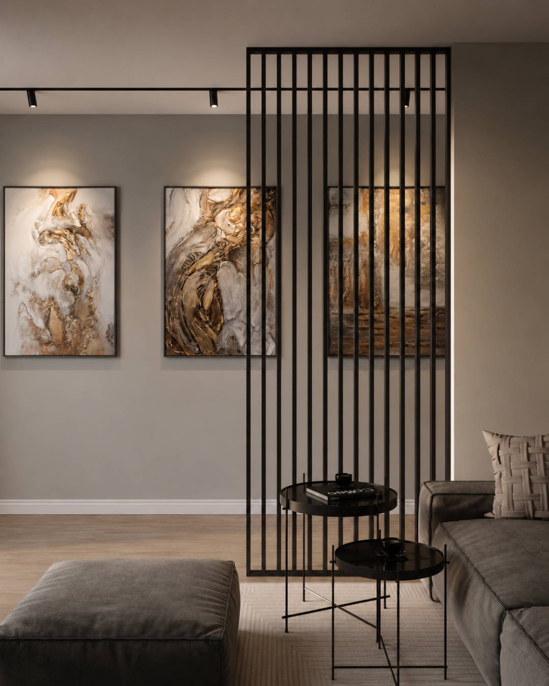 Separador de ambientes / pared de lamas 580 x 2750 x 65 mm negro