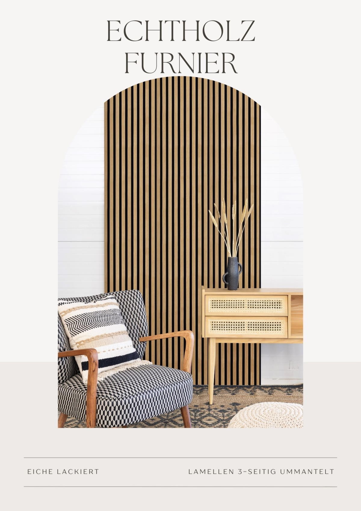 Acoustic+ Premium Akustikpaneel Eiche Lack 2400 x 600 mm - Akustikfilz Schwarz