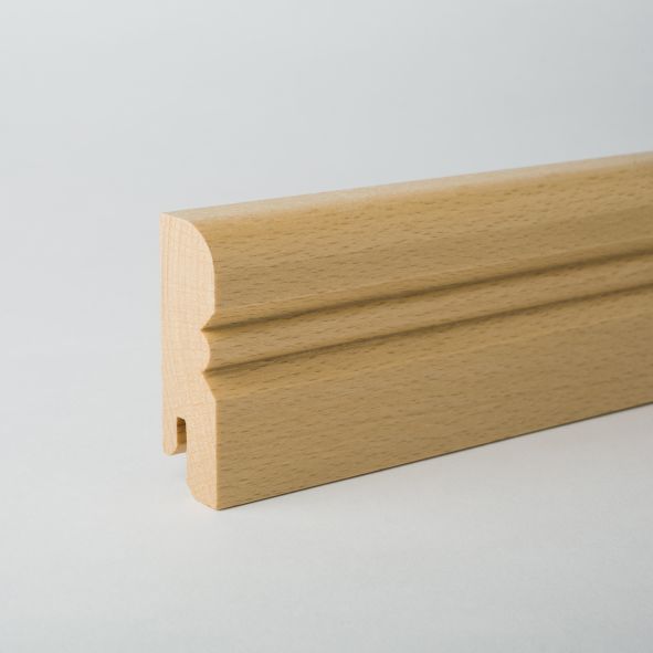 Plinthe en bois véritable profil Vieux Rhin 60 mm hêtre laqué