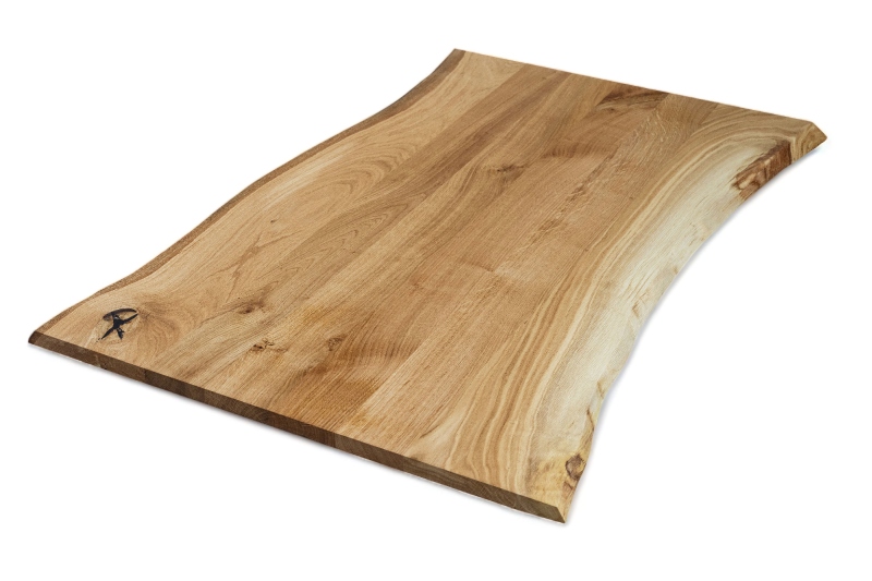 Plaque d'arbre, panneau en chêne massif 40 mm avec chant en forme d'arbre - lamelle continue