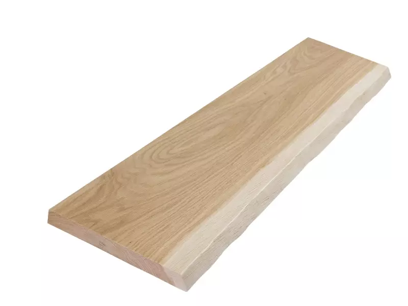 Eichenbrett rustikal einseitig Baumkante - Tiefe 25 cm, lackierte Oberfläche