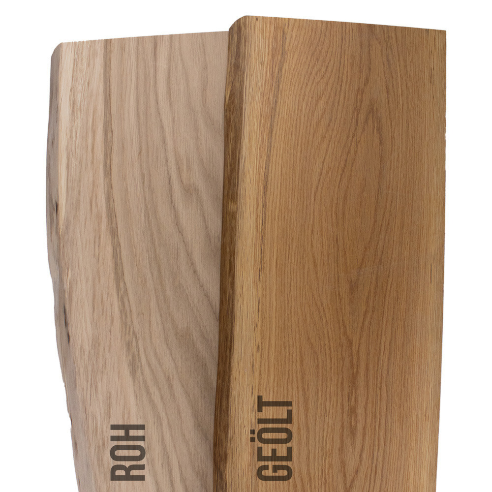 Planche en chêne rustique 40 mm avec chant en forme d'arbre sur un côté - profondeur 15 cm