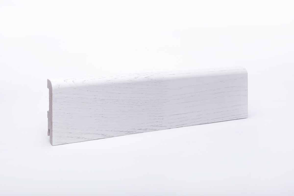 Plinthe en bois véritable avec à bord biseauté 80mm opaque blanc laqué