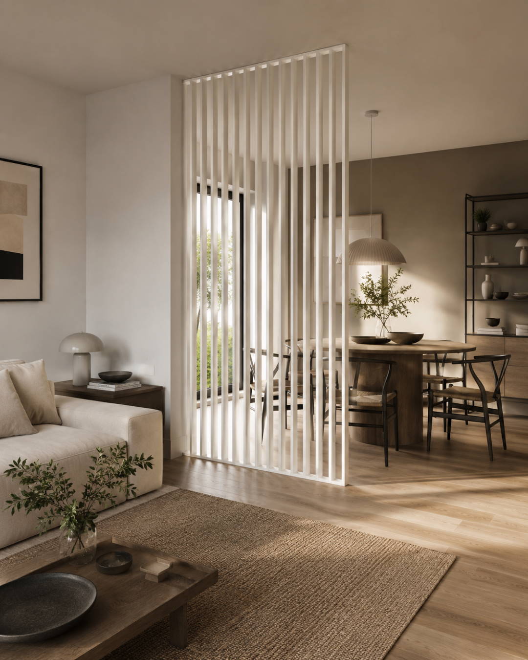 Separador de ambientes/pared de lamas 580 x 2750 x 65 mm blanco