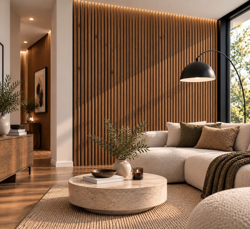 Pannello acustico WAVE 2600 x 400 mm - Feltro acustico nero - Rovere rustico