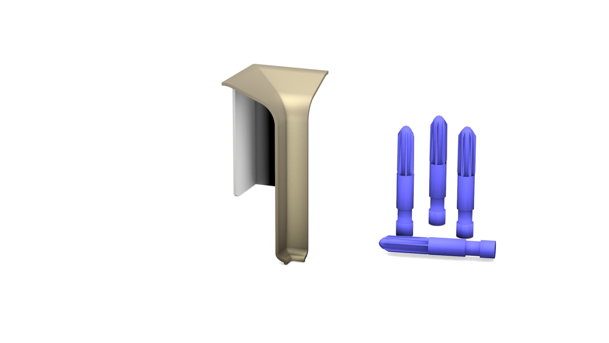 Angle intérieur pour plinthes en métal avec passage de câbles acier inoxydable mat