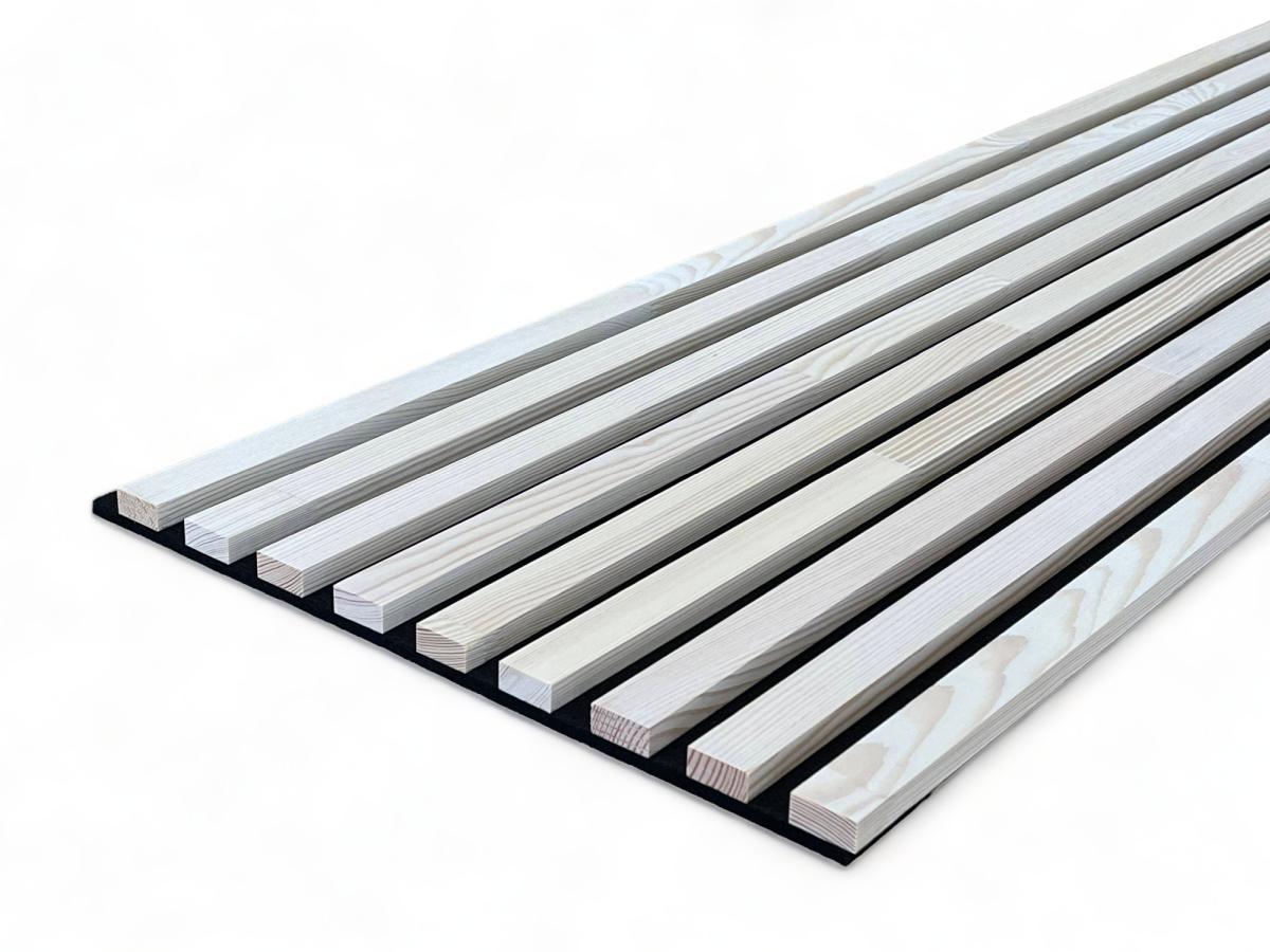 Paneles acústicos de madera maciza de pino de 2600 x 400 mm - Blanco Polar