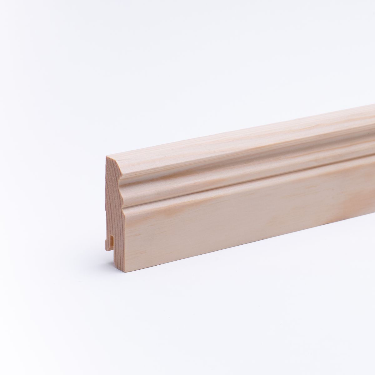 Plinthe en bois véritable profil Berlin 60 mm pin laqué