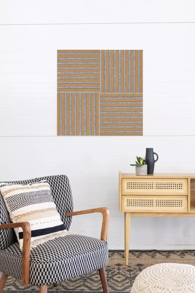 Premium Akustikpaneel 400 x 400 mm Kork fein - Akustikfilz Grau - Wandverkleidung