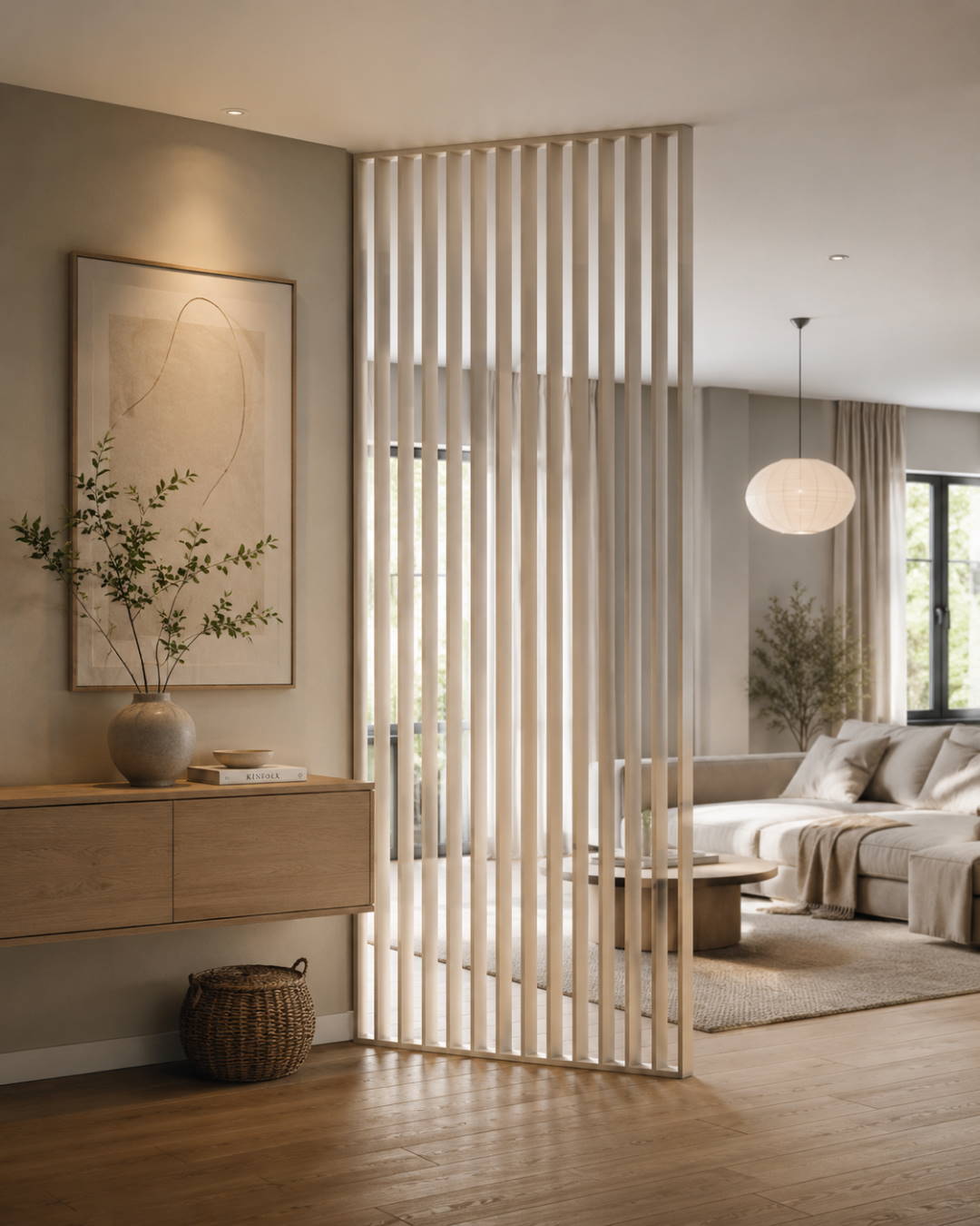 Separador de ambientes/pared de lamas 580 x 2750 x 65 mm cachemira