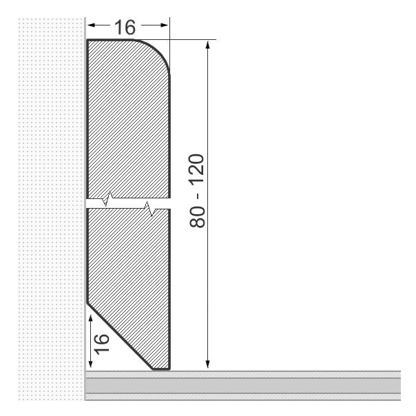 Plinthe en bois massif 120x16mm arrondie - chêne laqué