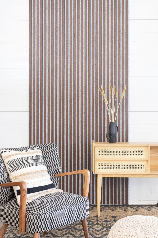 Panneau acoustique Acoustic+ Chêne foncé 3000 x 400 mm - Feutre acoustique gris