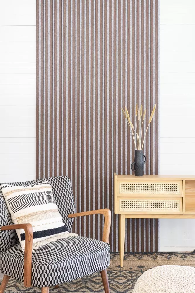 Akustikpaneel 3000 x 400 mm Eiche Dunkel - Akustikfilz Grau - Wandverkleidung